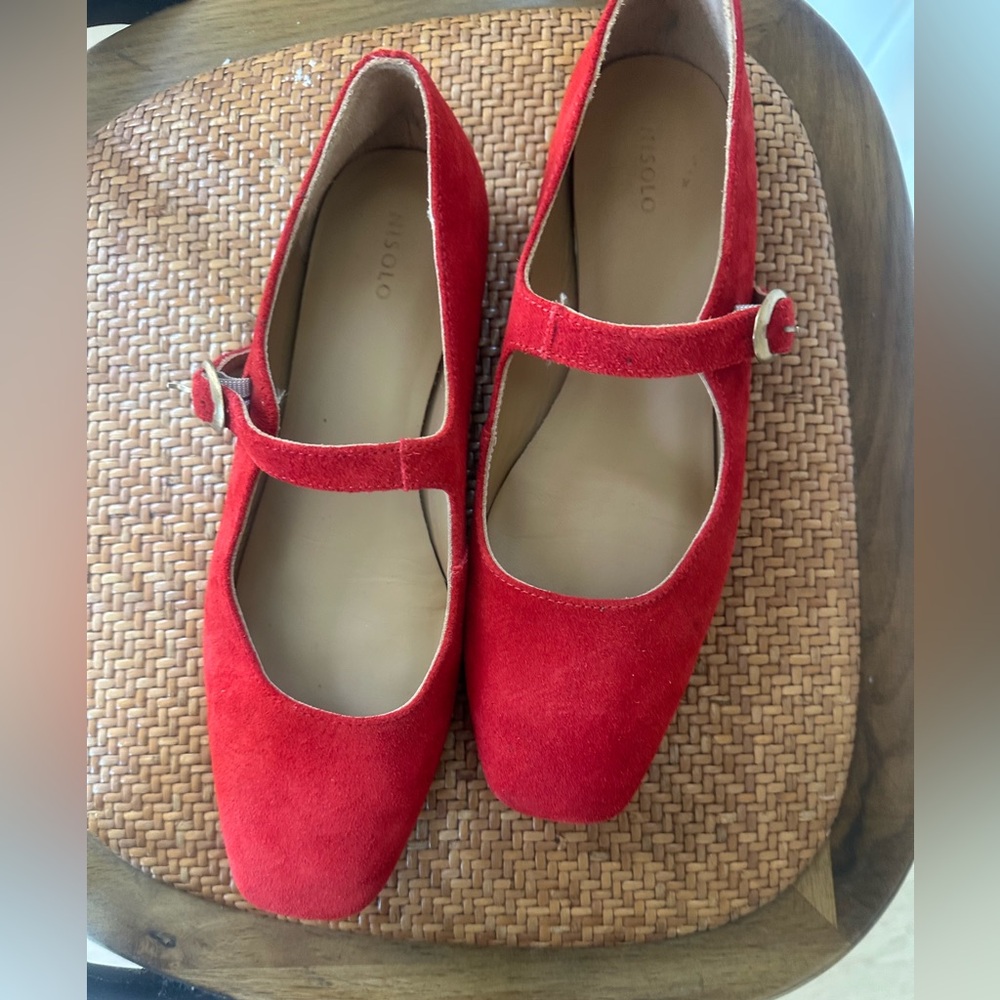 Nisolo Red Suede Mary Jane Flats with Buckle